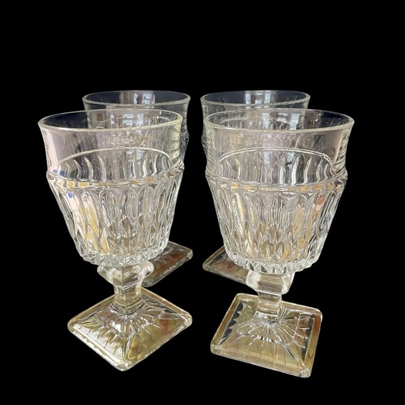 4 Pcs - Indiana Glass Wine Glasses Mt. Vernon Clear Pattern W/Square Base - Picture 13 of 14